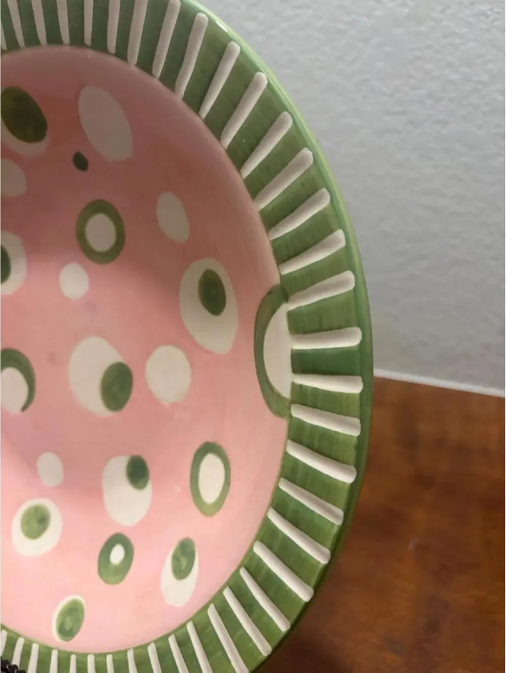 TIka Home ETC Pink/Green Dots 12” Large Round Dish Serving Easter Shower